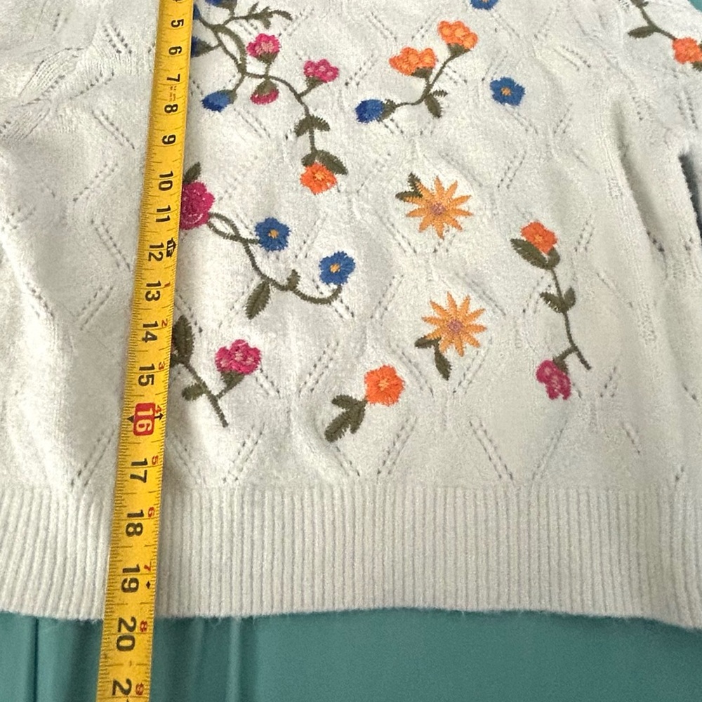 Francesca’s Cream Romantic Floral Embroidered Knit Sweater Cottagecore - Picture 6 of 7